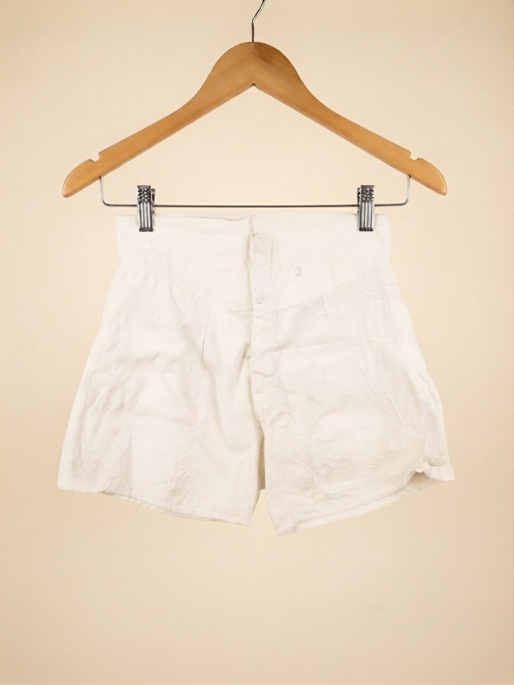Vintage WWII Style White Cotton Yoke Front Boxer Shorts  (0381)